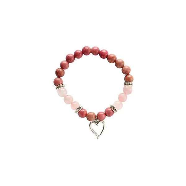 armband rhodoniet + rozekwarts hartje
