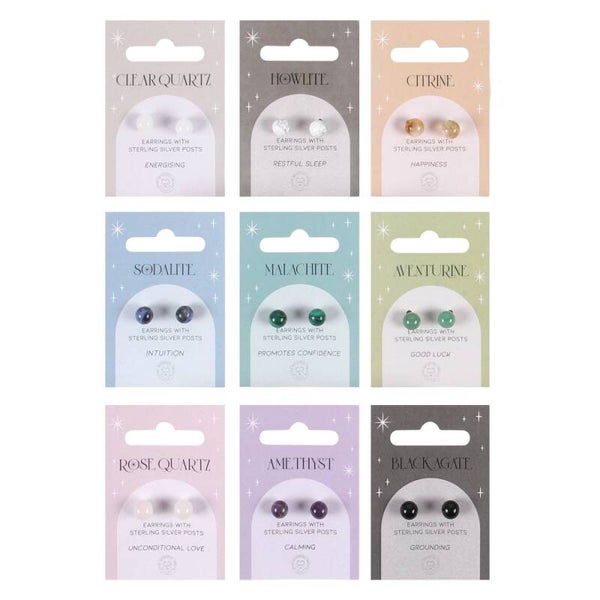 Oorsteker per paar bergkristal, howliet, citrien ,malachiet, aventurijn, rozenkwarts, amethist, zwarte agaat