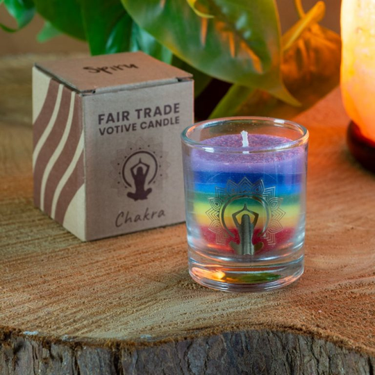 Fair Trade 7 Chakra’s Stearine Kaars in Glas