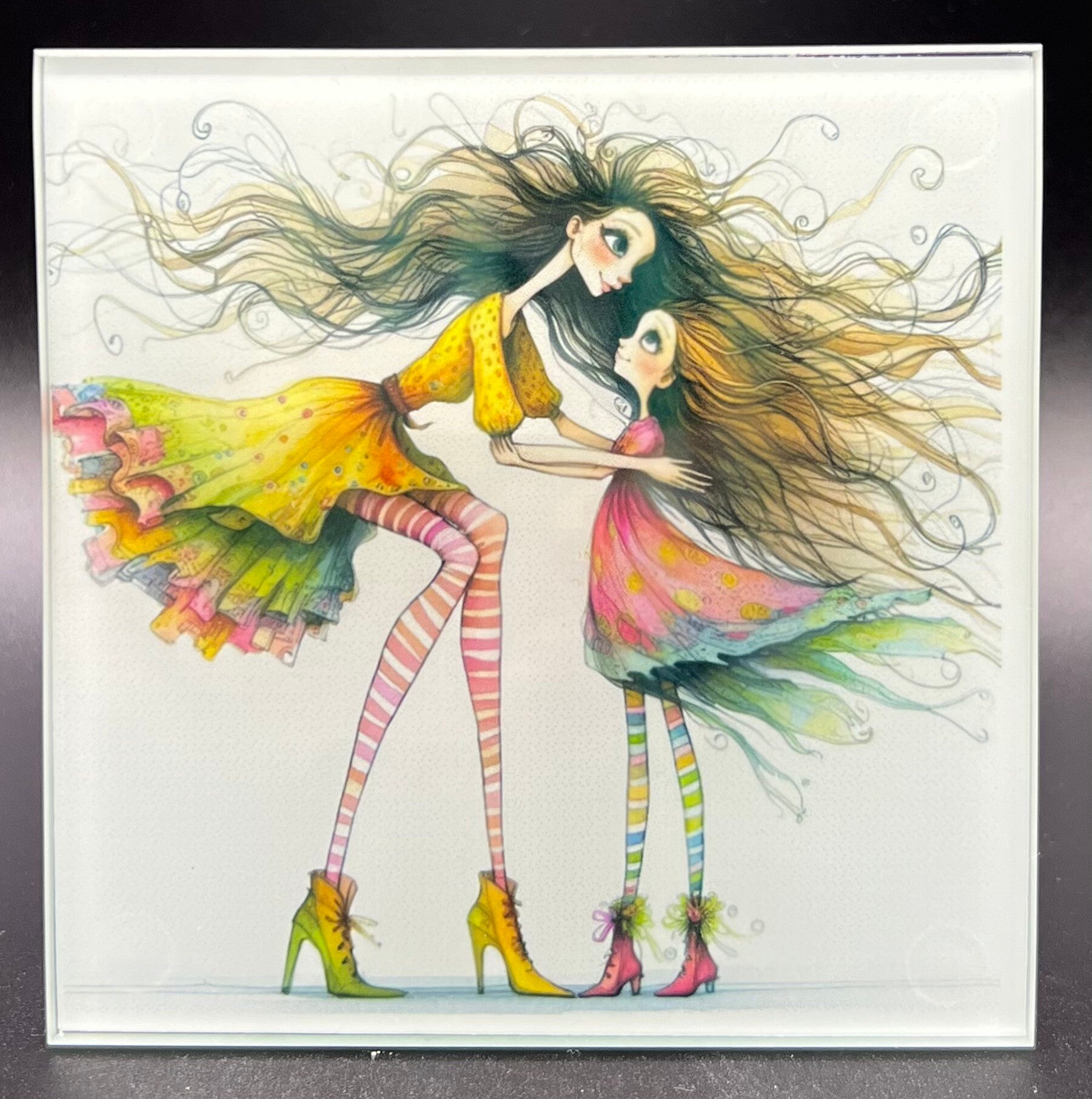 Whimsical Square Glass Coasters - 100mm x 100mm