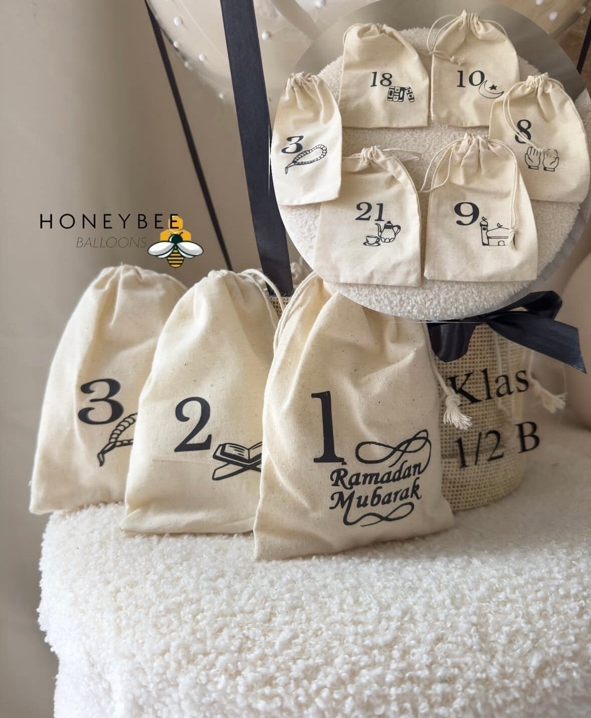 30 bedrukte Ramadan linnen zakjes