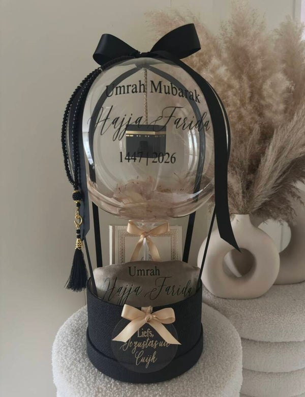 Hotair umrah balloon + gepersonaliseerde gebedsmat + Quran + Tasbih,