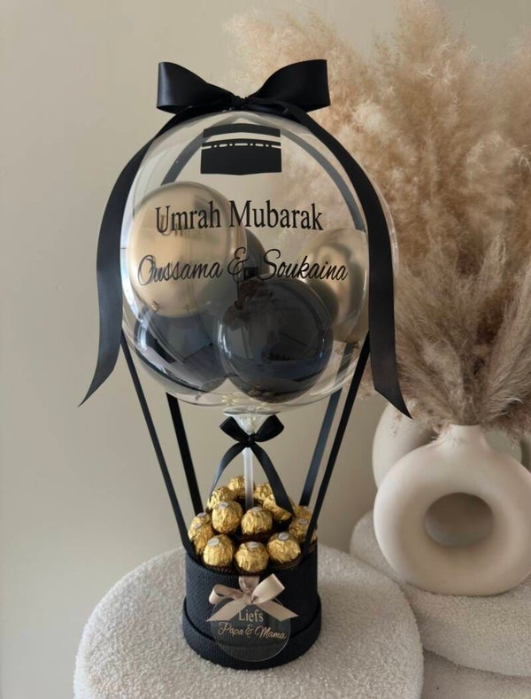 Medium Hot air ballon umrah met Ferrero Rocher in klein doosje (diverse kleuren)