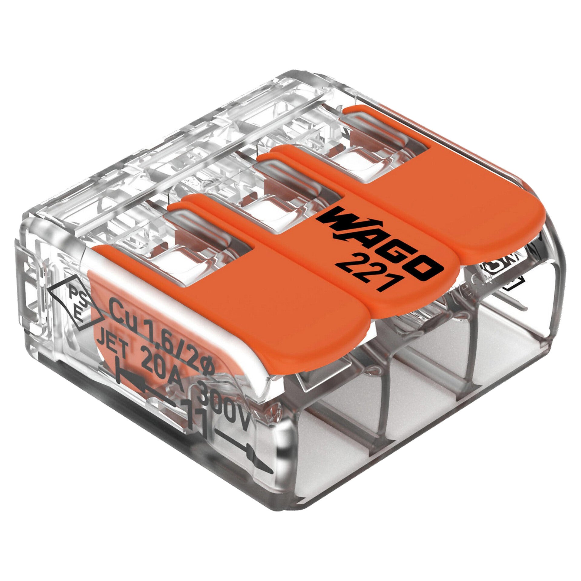 Wago lasklem 3-polig transparant-oranje 4 mm