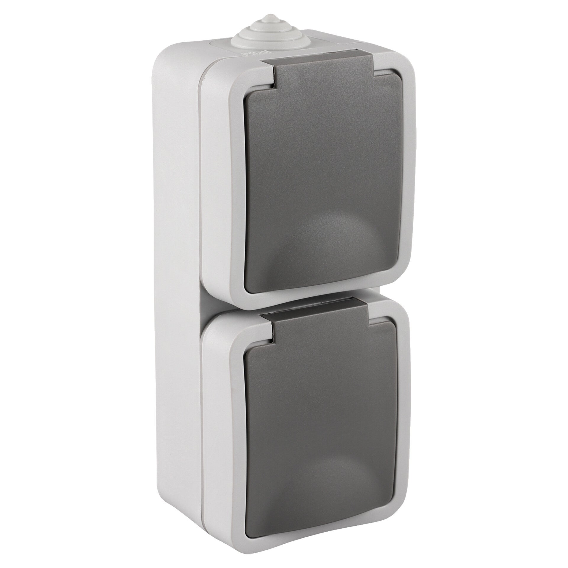 Q-Link contactdoos opbouw - 2-voudig - met randaarde - spatwaterdicht IP54 - verticaal grijs