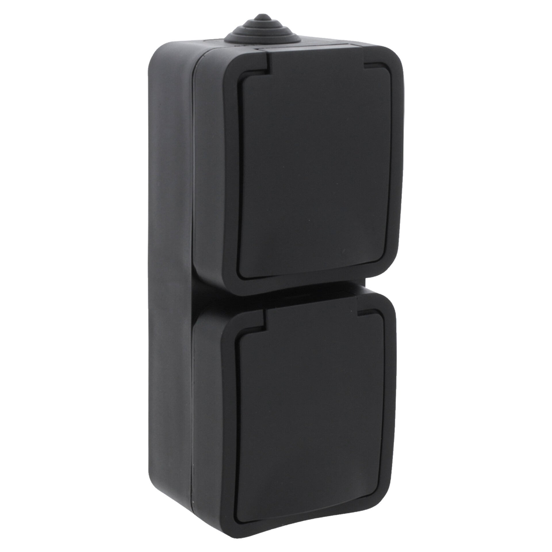 Q-Link contactdoos opbouw - 2-voudig - met randaarde - spatwaterdicht IP54 - verticaal zwart