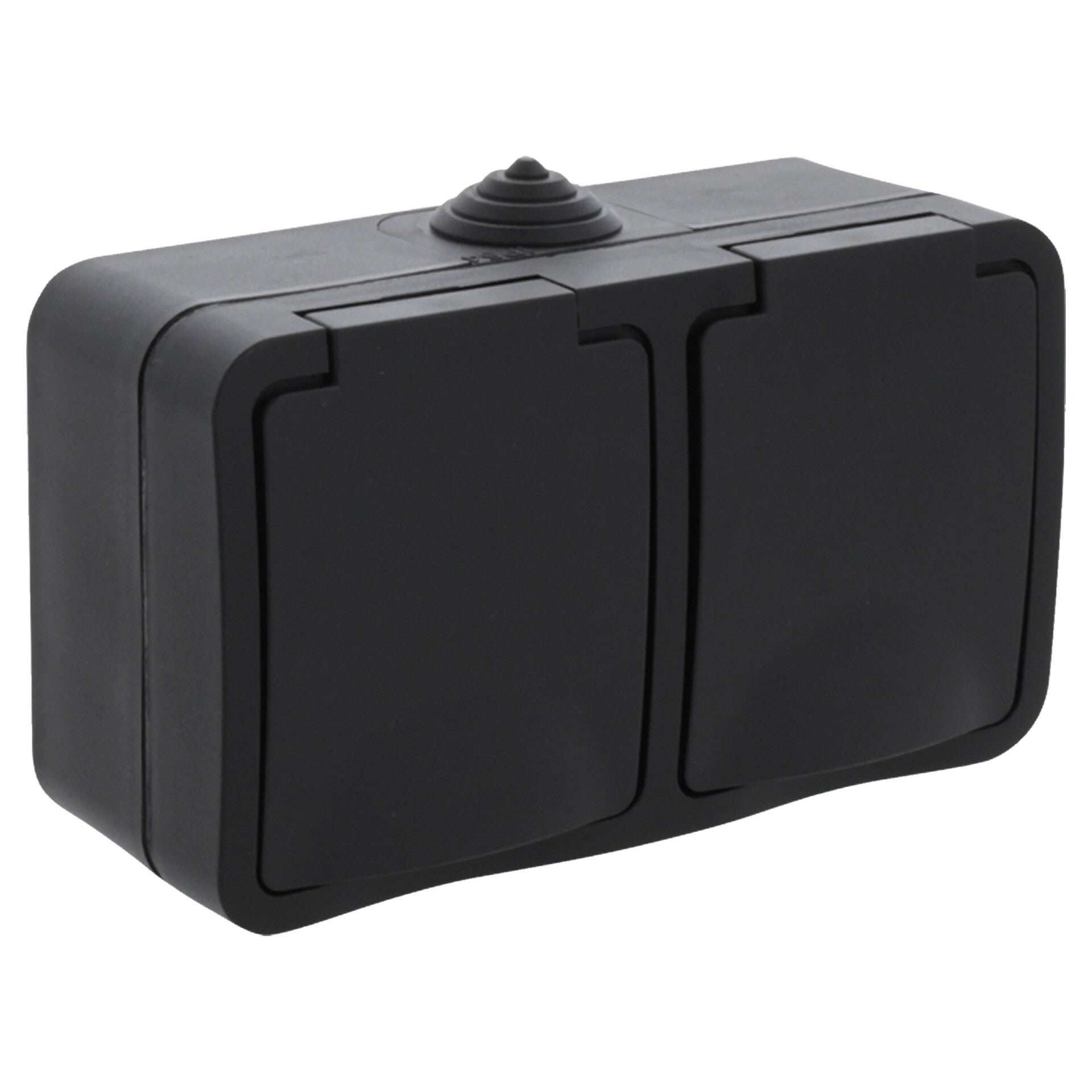 Q-Link contactdoos opbouw - 2-voudig - met randaarde - spatwaterdicht IP54 - horizontaal zwart