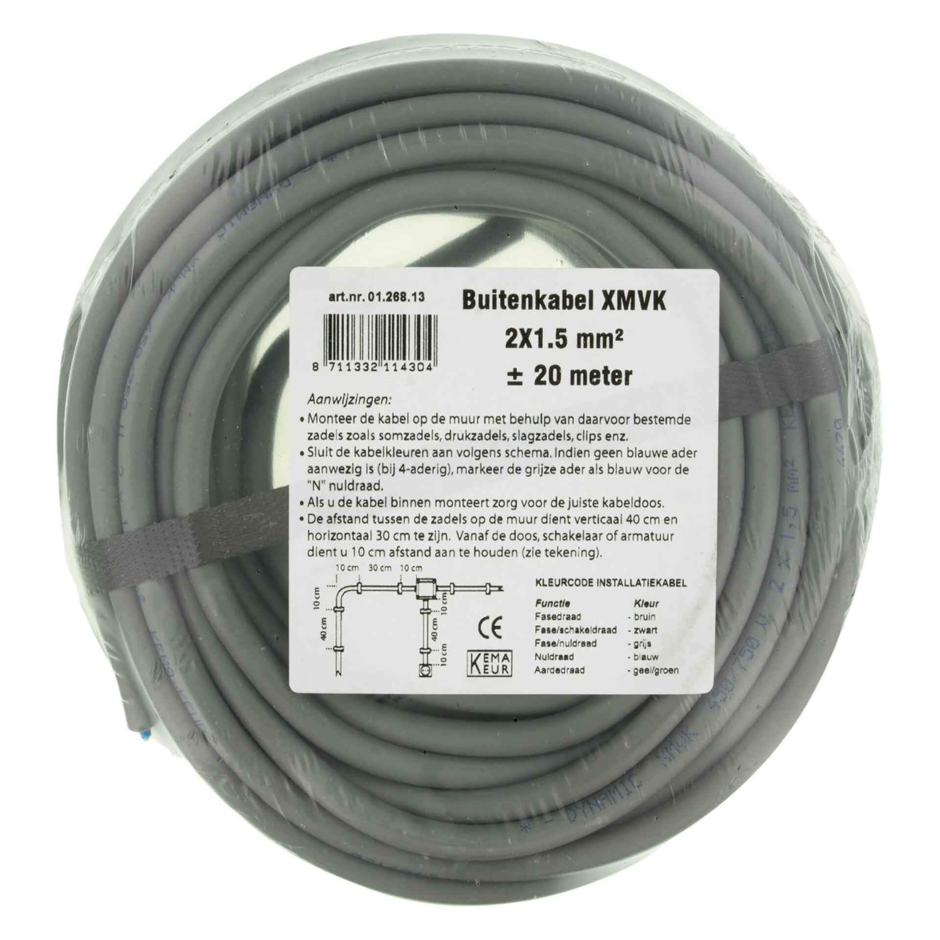 buitenkabel XMVK grijs 2 x 1.5 mm², 20 m