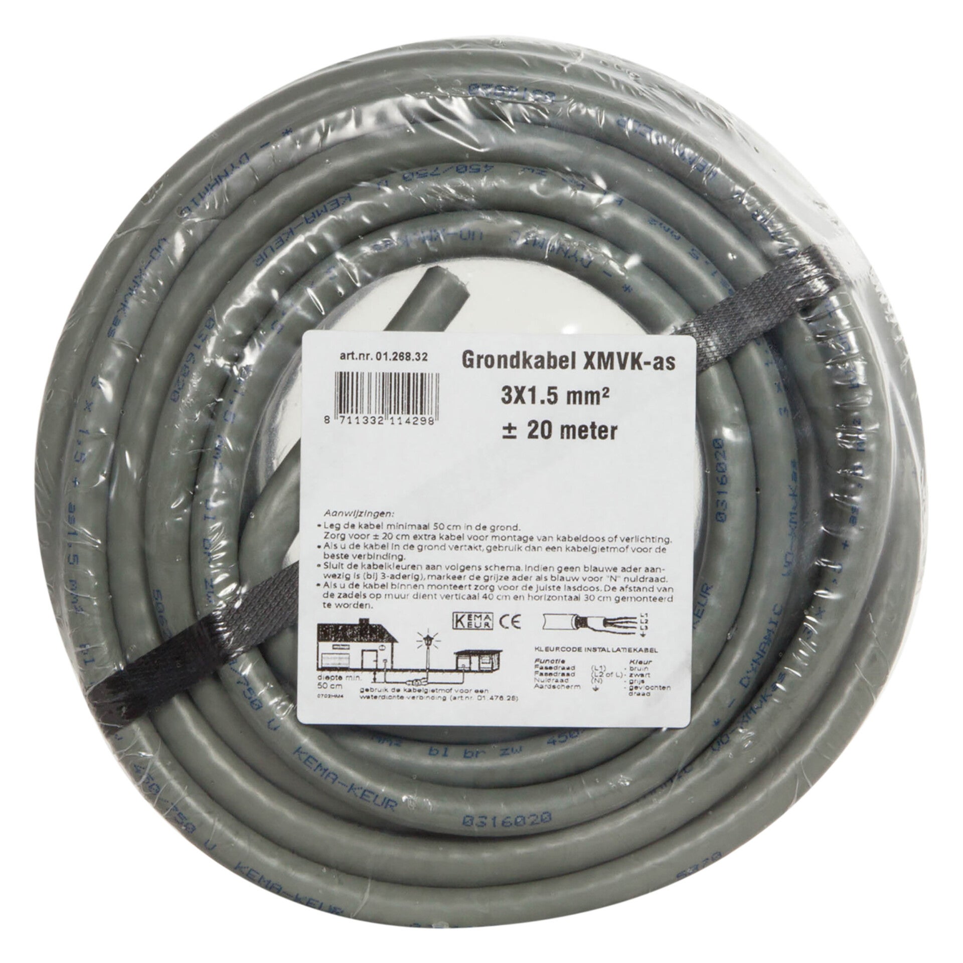 grondkabel XMVK-AS grijs 3 x 1.5 mm², 20 m