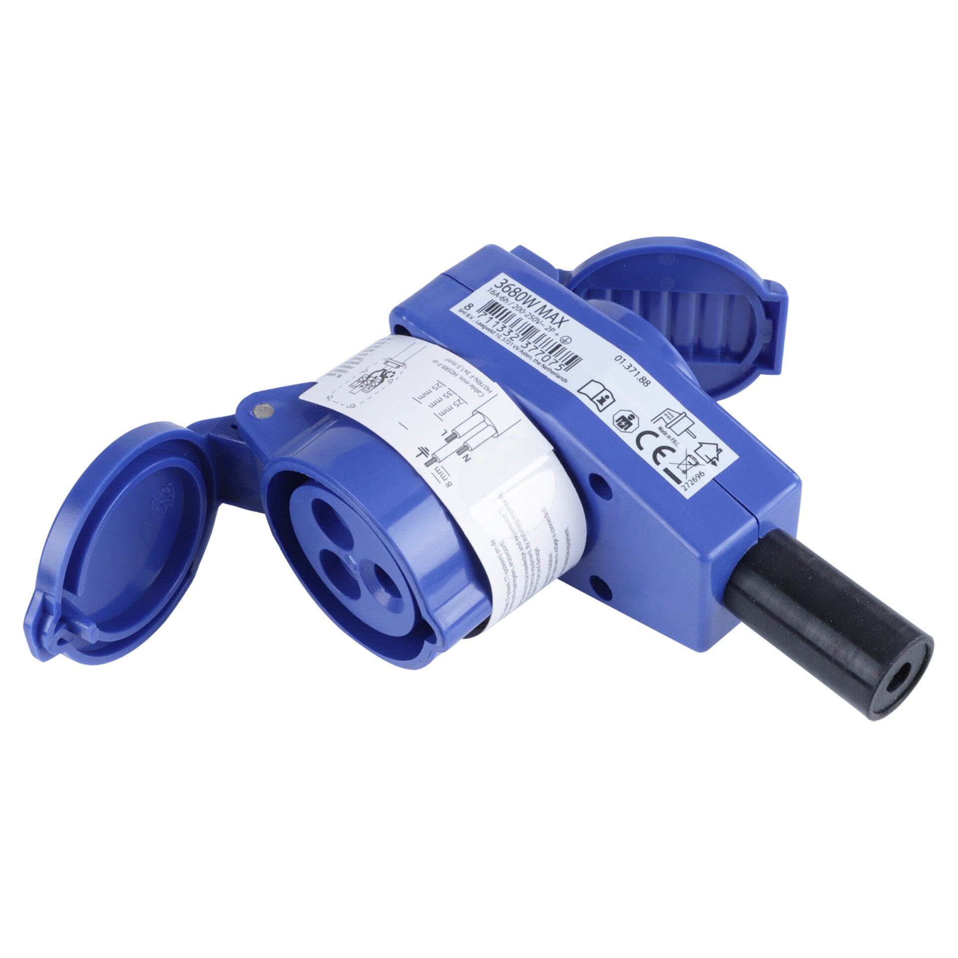 contrastekker haaks - met stopcontact blauw