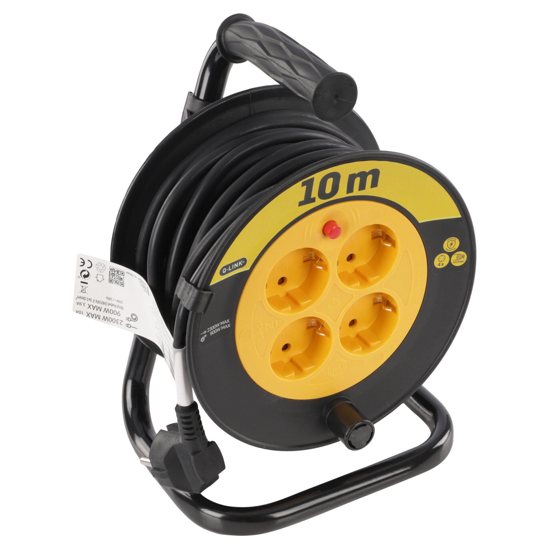 Q-Link kabelhaspel klus - randaarde - H05VVF zwart/geel 3 x 1.0 mm², 10 m