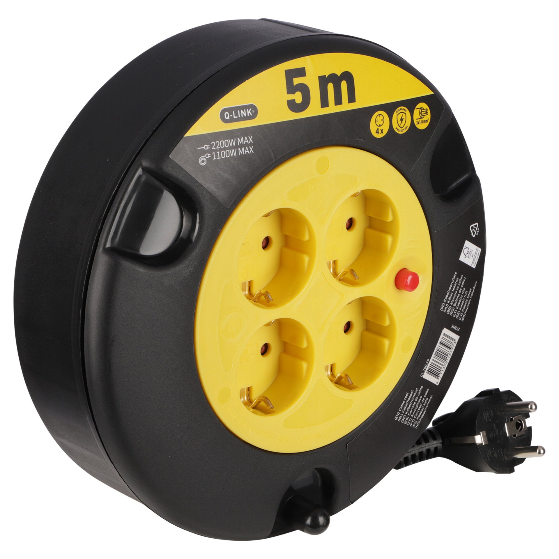 Q-Link kabelbox klus - randaarde - H05VVF zwart/geel 3 x 1.0 mm², 5 m