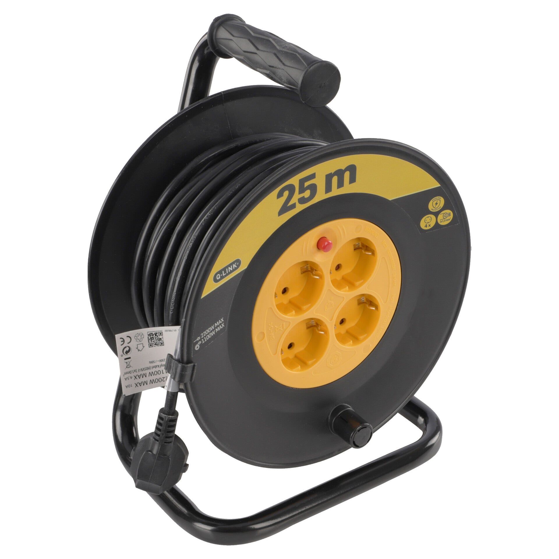 Q-Link kabelhaspel klus - randaarde - H05VVF zwart/geel 3 x 1.0 mm², 25 m