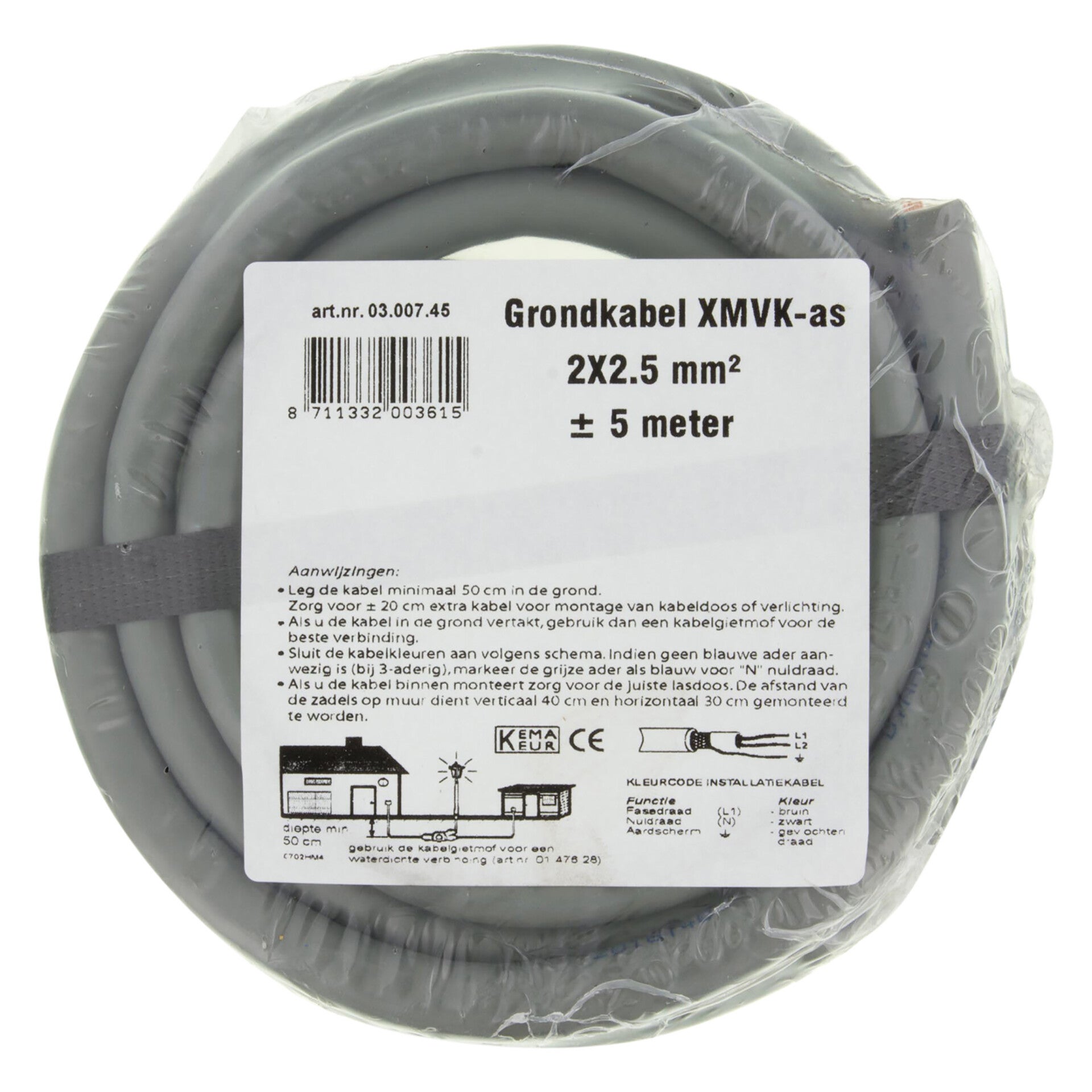 grondkabel XMVK-AS grijs 2 x 2.5 mm², 5 m