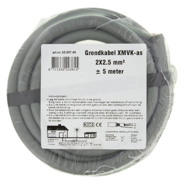grondkabel XMVK-AS grijs 2 x 2.5 mm², 5 m
