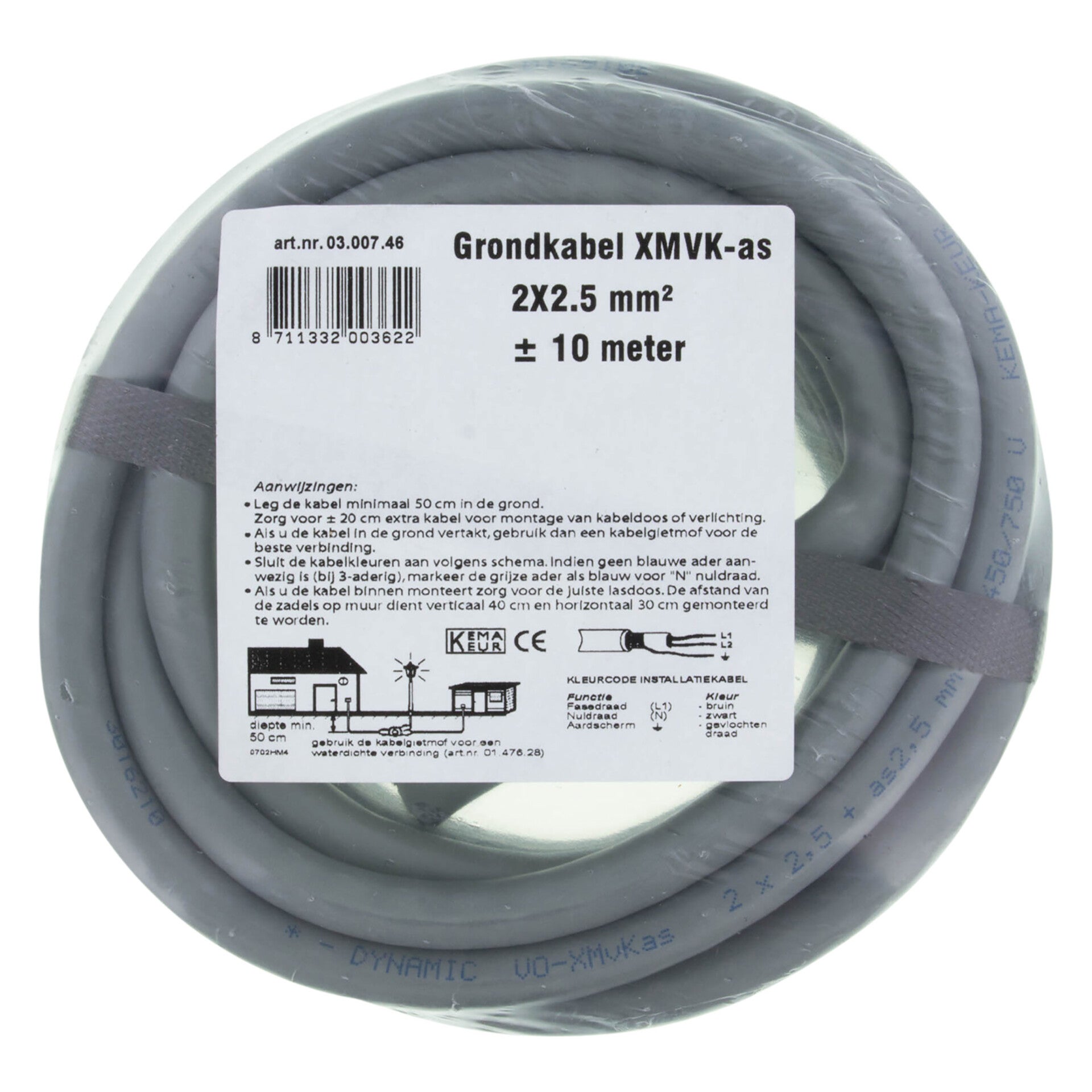 grondkabel XMVK-AS grijs 2 x 2.5 mm², 10 m