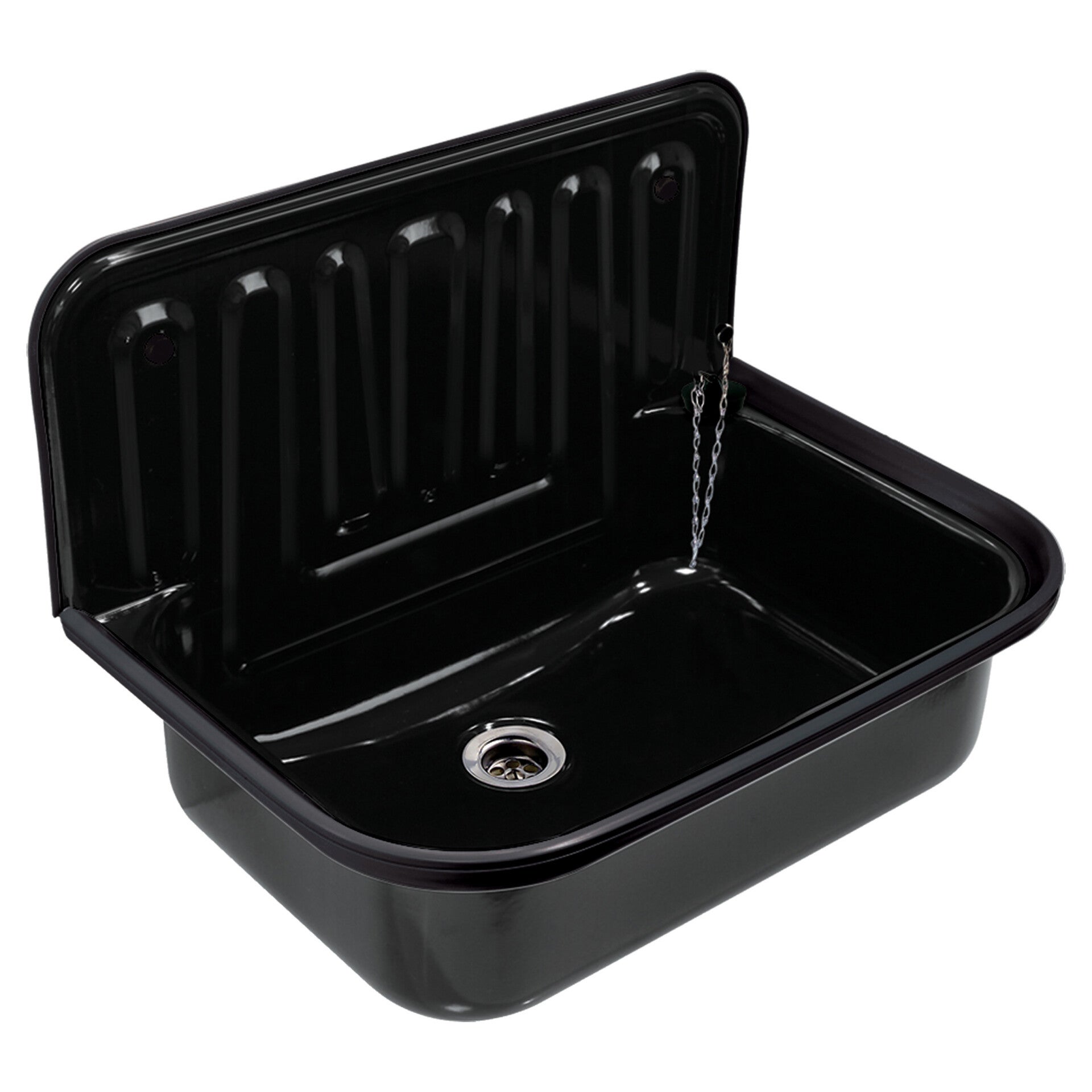 uitstortgootsteen met afvoerstop zwart 33 x 38 x 50 cm