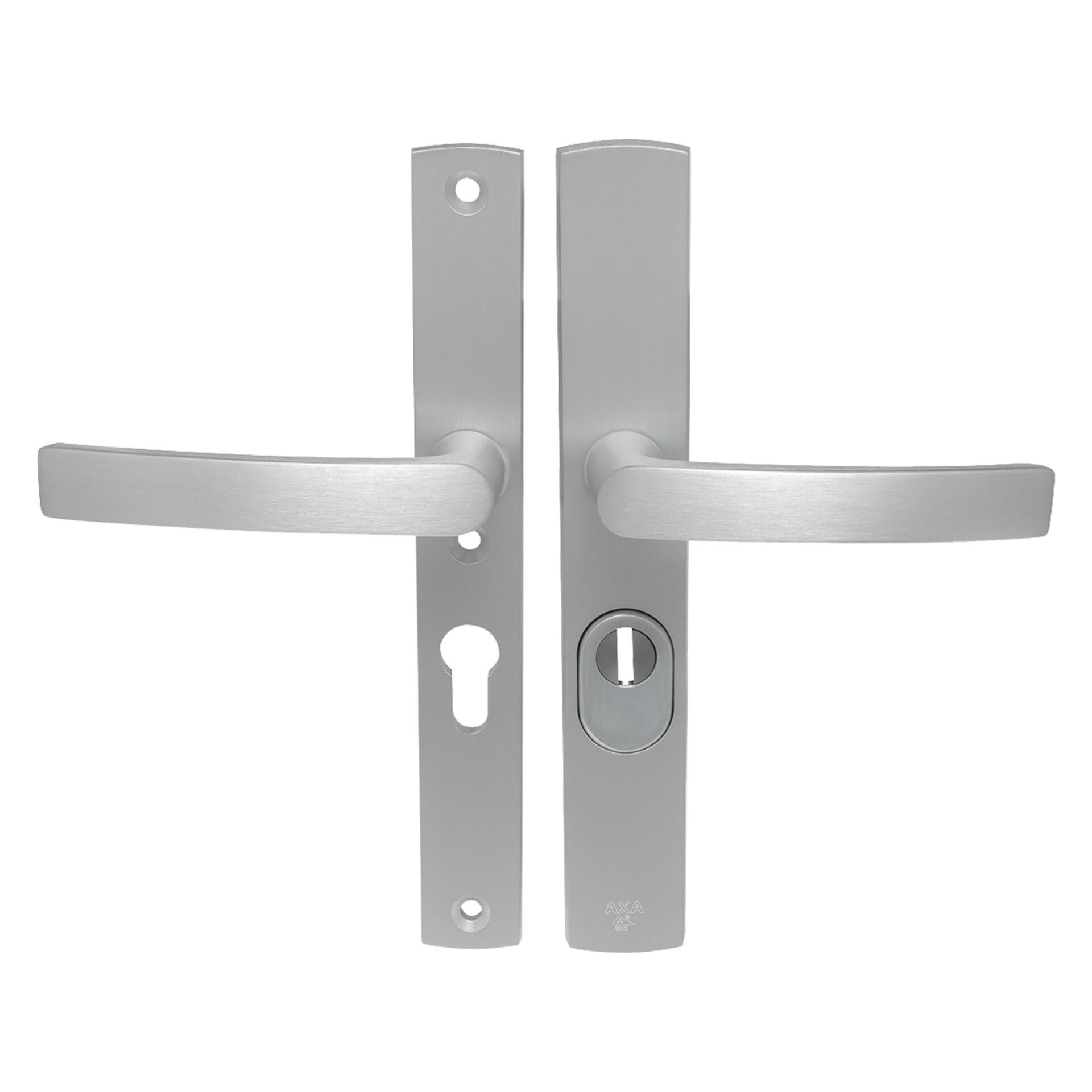 Axa veiligheidsbeslag kruk-kruk - langschild - PC55 - type 6765 - met zelfstellende kerntrekbeveiliging - SKG*** aluminium F1