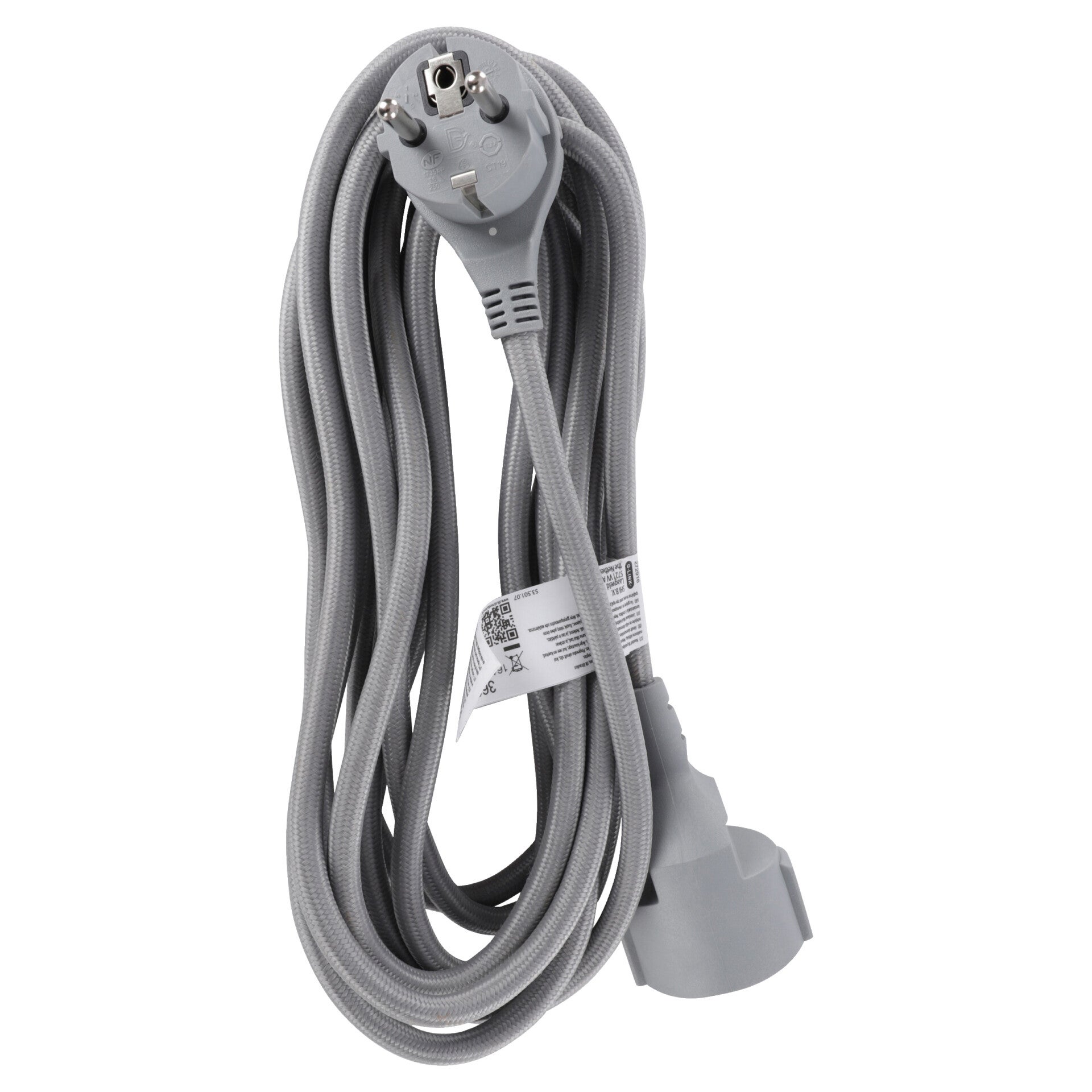 Q-Link verlengsnoer randaarde - plat - textiel zilver 3 x 1.5 mm², 5 m