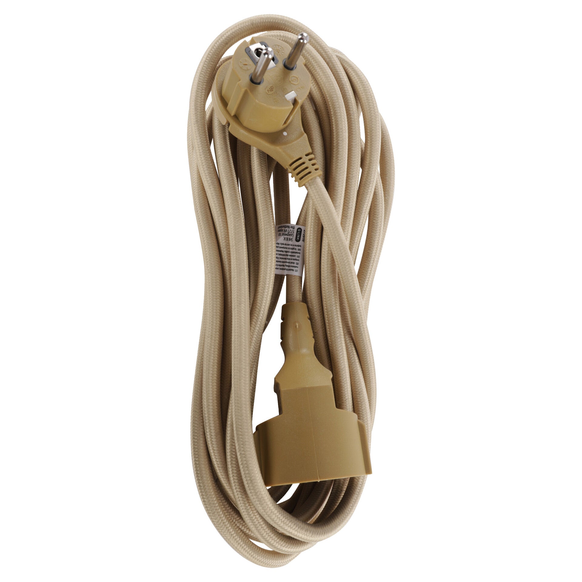 Q-Link verlengsnoer randaarde - plat - textiel goud 3 x 1.5 mm², 5 m