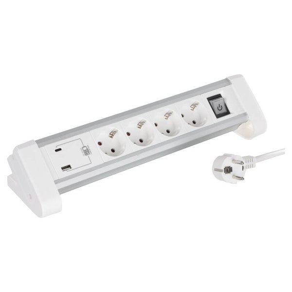 Q-Link stekkerdoos 4-voudig - randaarde - USB A/C - voor bureau wit/grijs 3 x 1.5 mm² - 1.5 m
