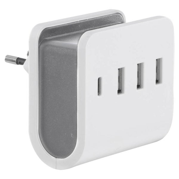 Q-Link adapter 3 x USB A - 1 x USB C - 5V - 4.8A wit/grijs