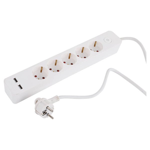 Q-Link stekkerdoos 5-voudig - met schakelaar - plat - USB A/A - PVC wit 3 x 1.5 mm², 2.5 m