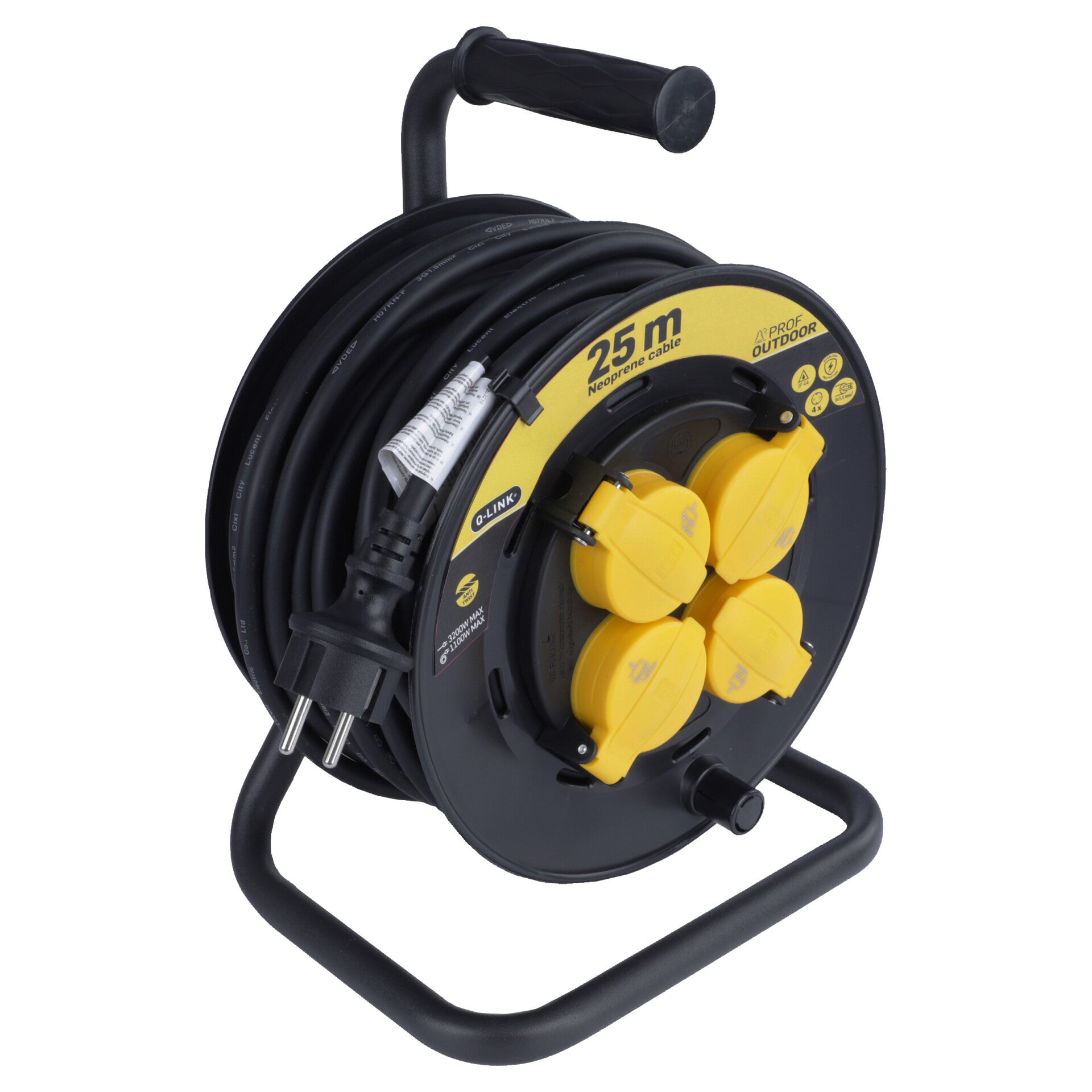 Q-Link kabelhaspel prof - randaarde - spatwaterdicht (IP44) - VCD zwart/geel 3 x 1.5 mm², 25 m