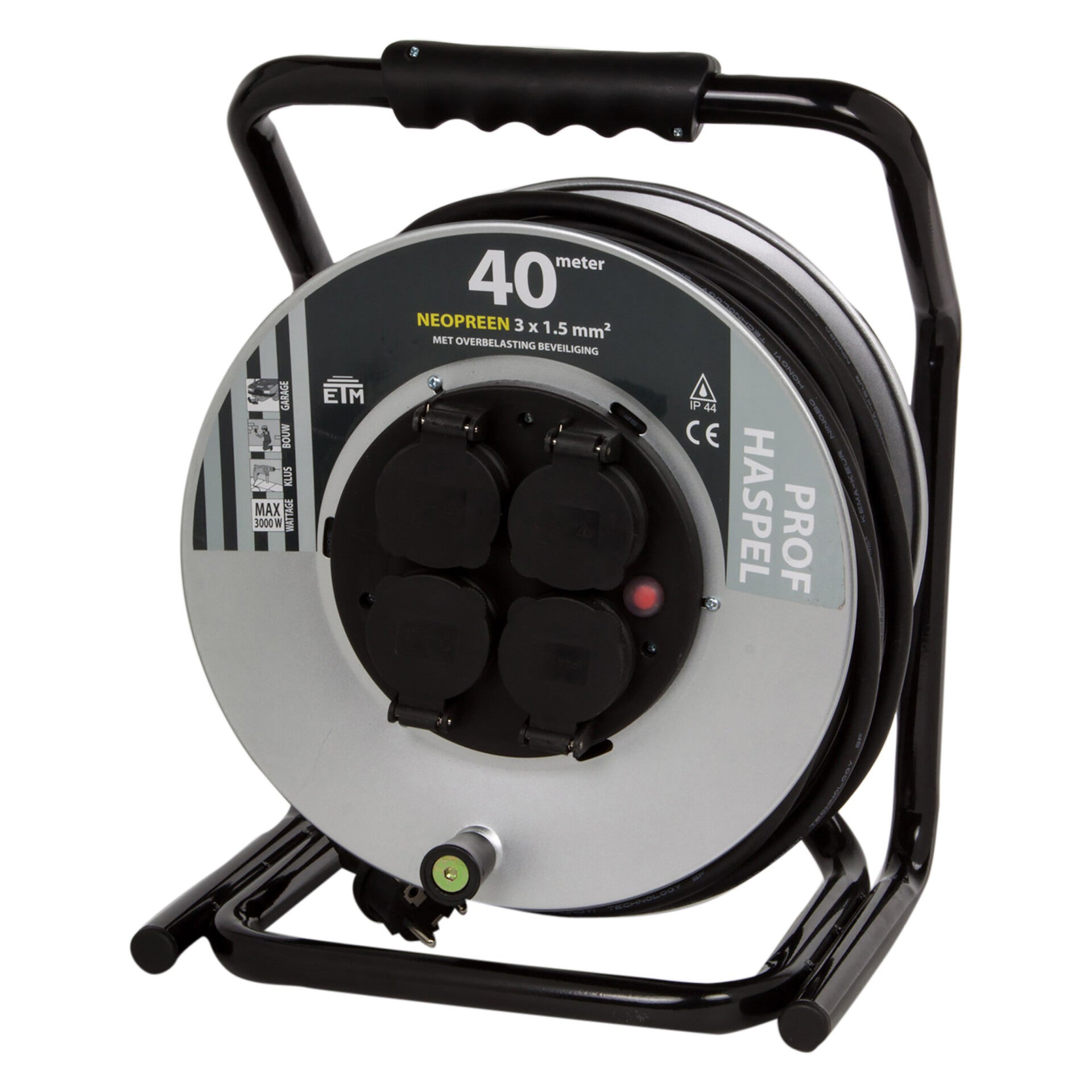 Q-Link kabelhaspel prof - randaarde zwart 3 x 1.5 mm², 40 m