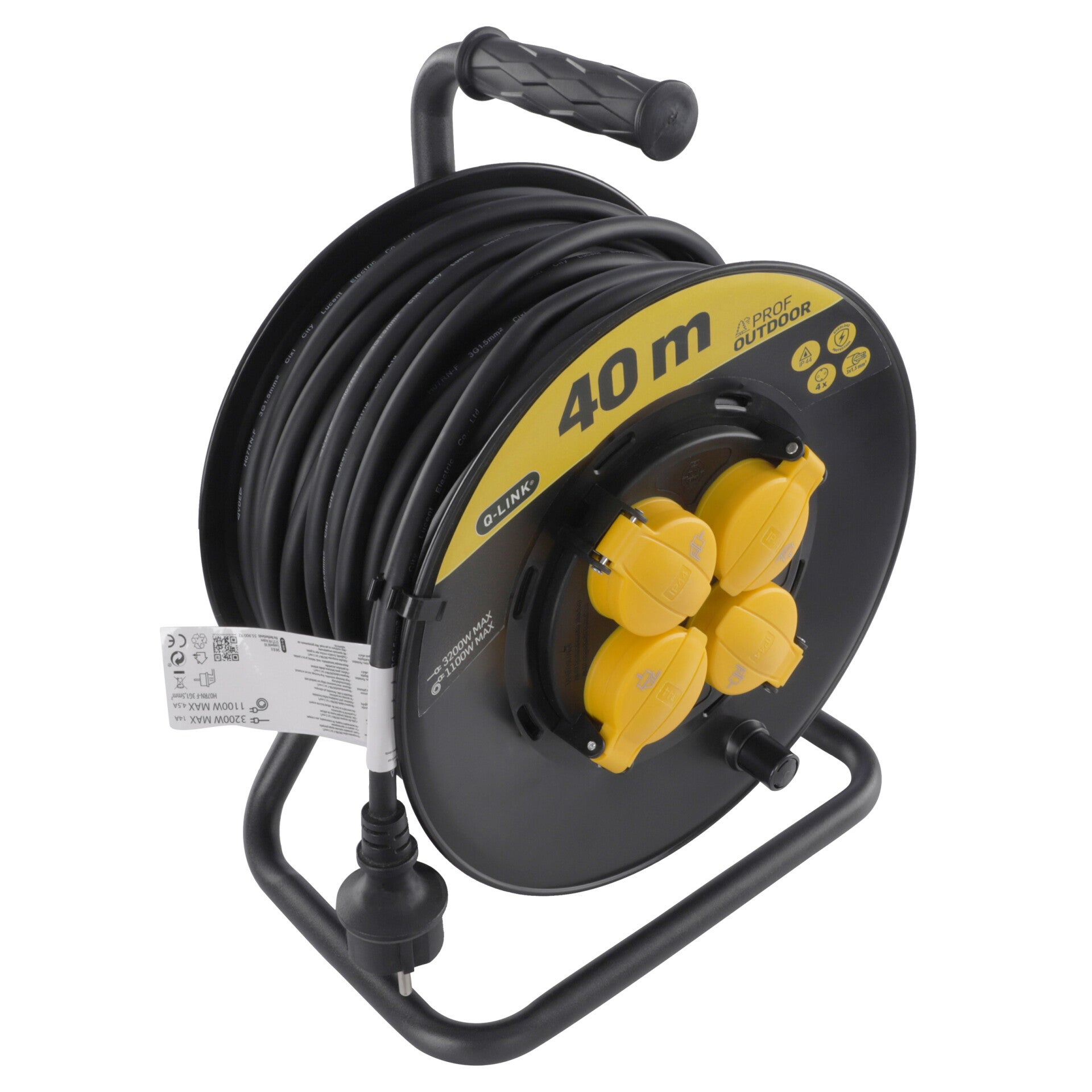 Q-Link kabelhaspel prof - randaarde - spatwaterdicht (IP44) zwart/geel 3 x 1.5 mm², 40 m