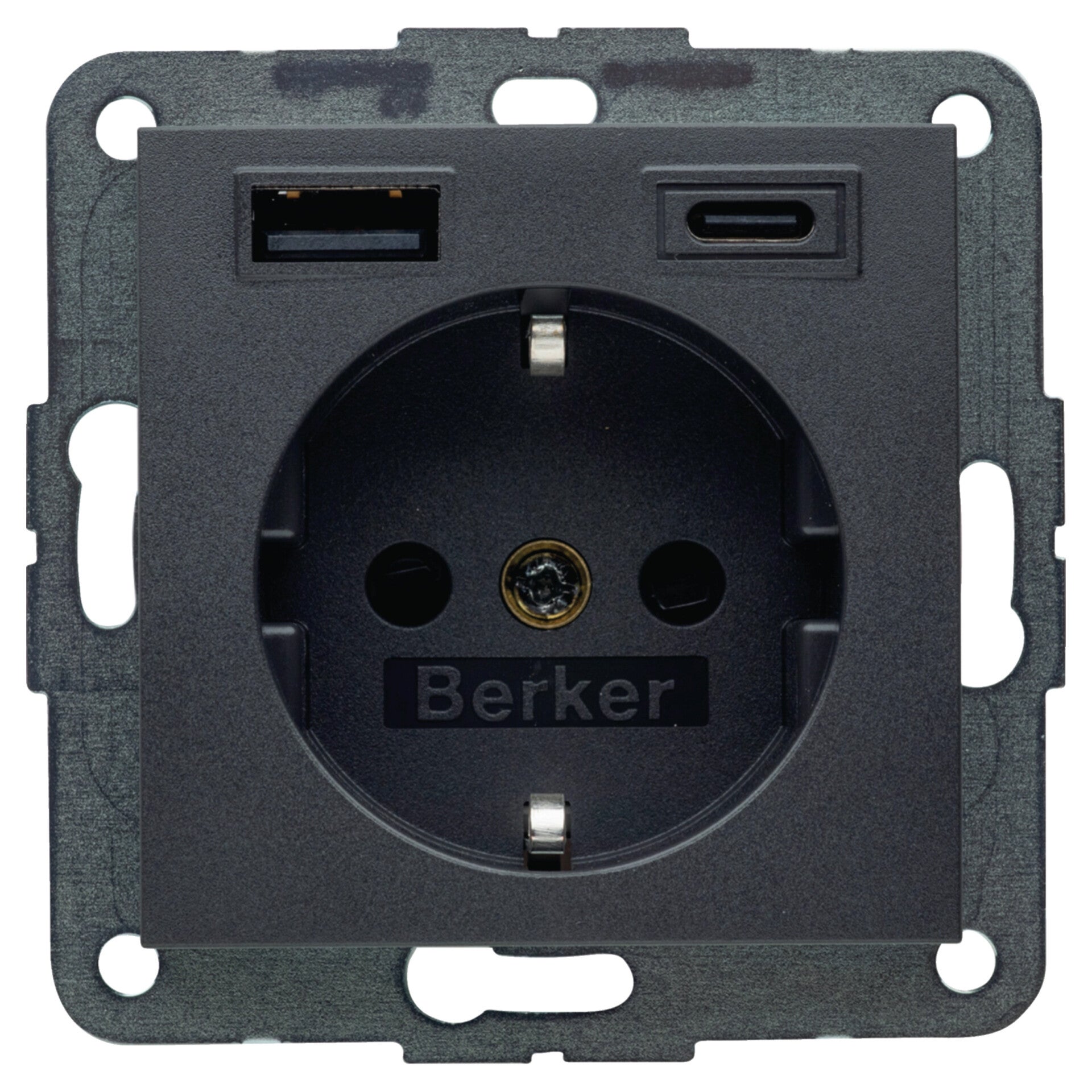 Berker S1 contactdoos inbouw - 1-voudig - randaarde - USB A/C - met aanraakbeveiliging antraciet
