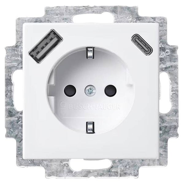 Busch-Jaeger Balance contactdoos inbouw - 1-voudig - randaarde - USB A/C polarwit