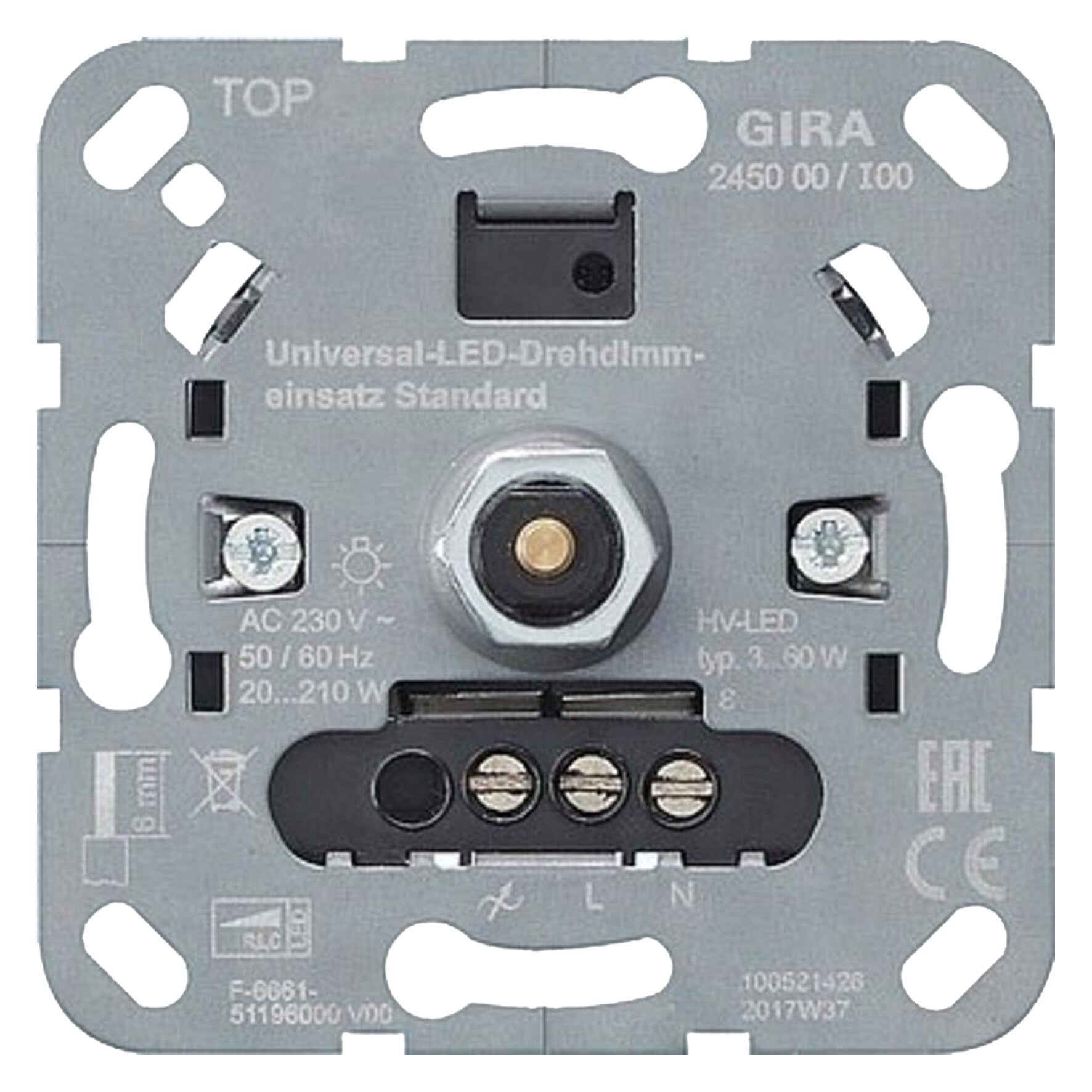 Gira dimmer inbouw - LED - 3-60W universeel - 210W - druk-uit - element