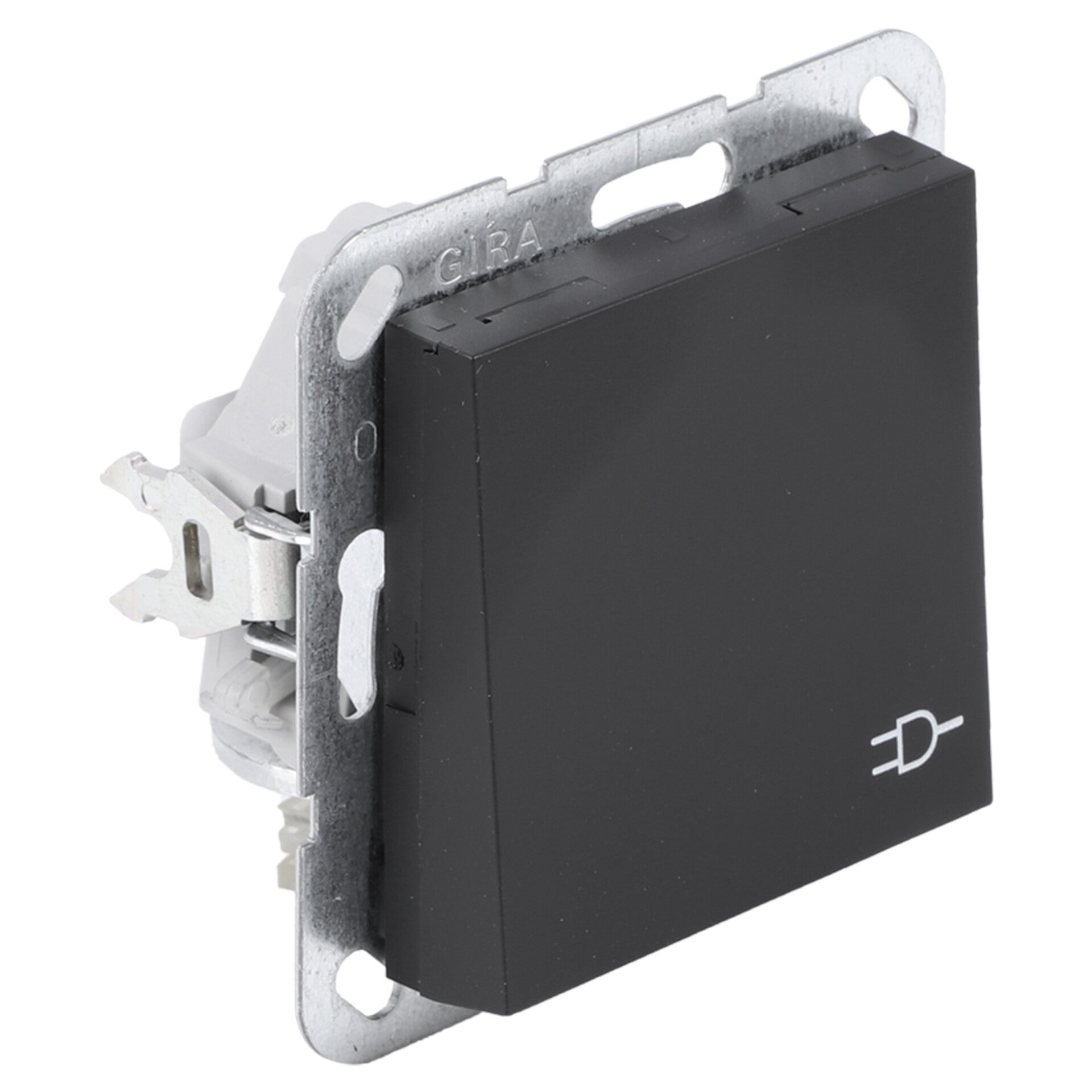 Gira E2 contactdoos 1-voudig - inbouw - randaarde - met klep zwart