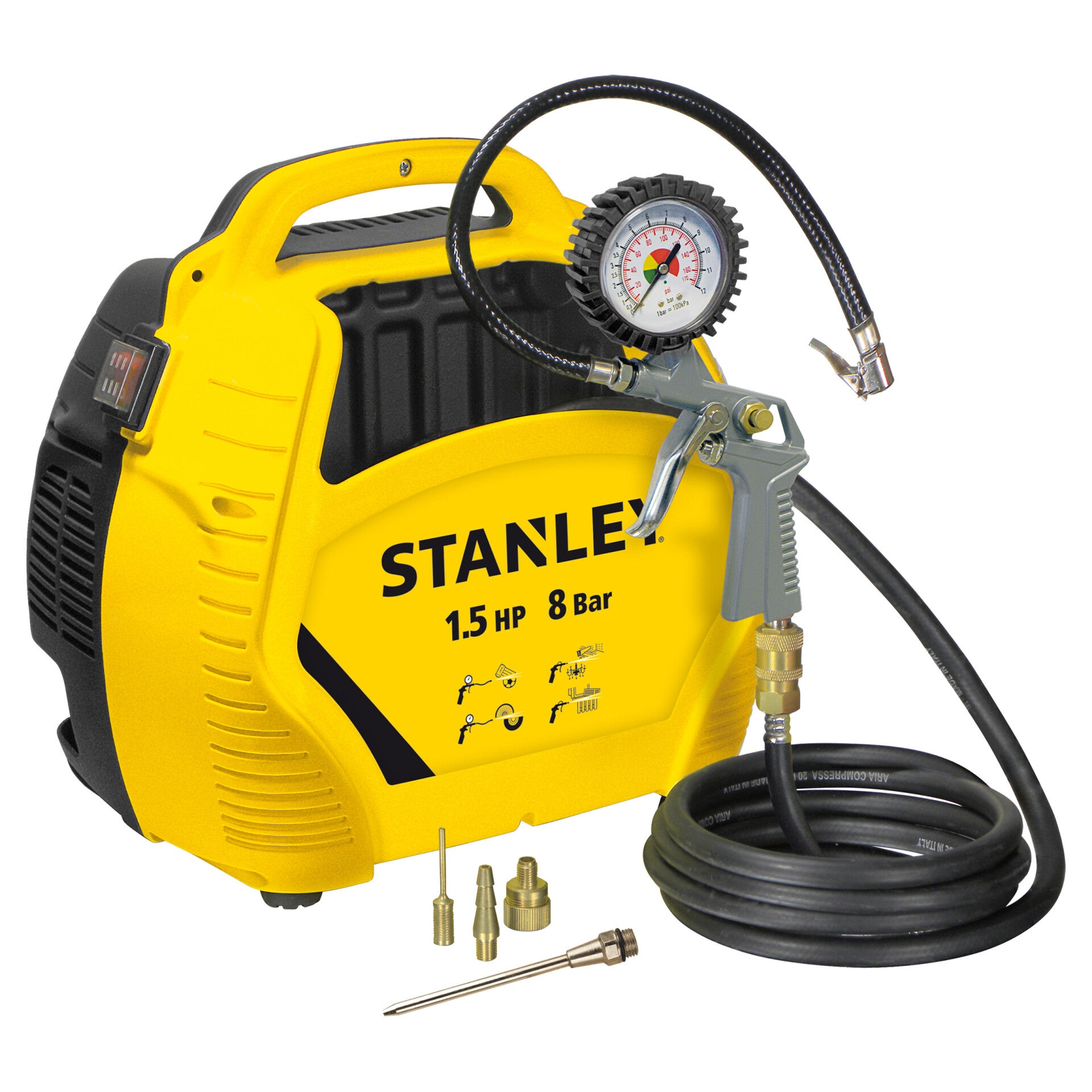 Stanley luchtcompressor Air kit - 8 bar - olievrij - incl. accessoires geel/zwart 32.5 x 29 cm
