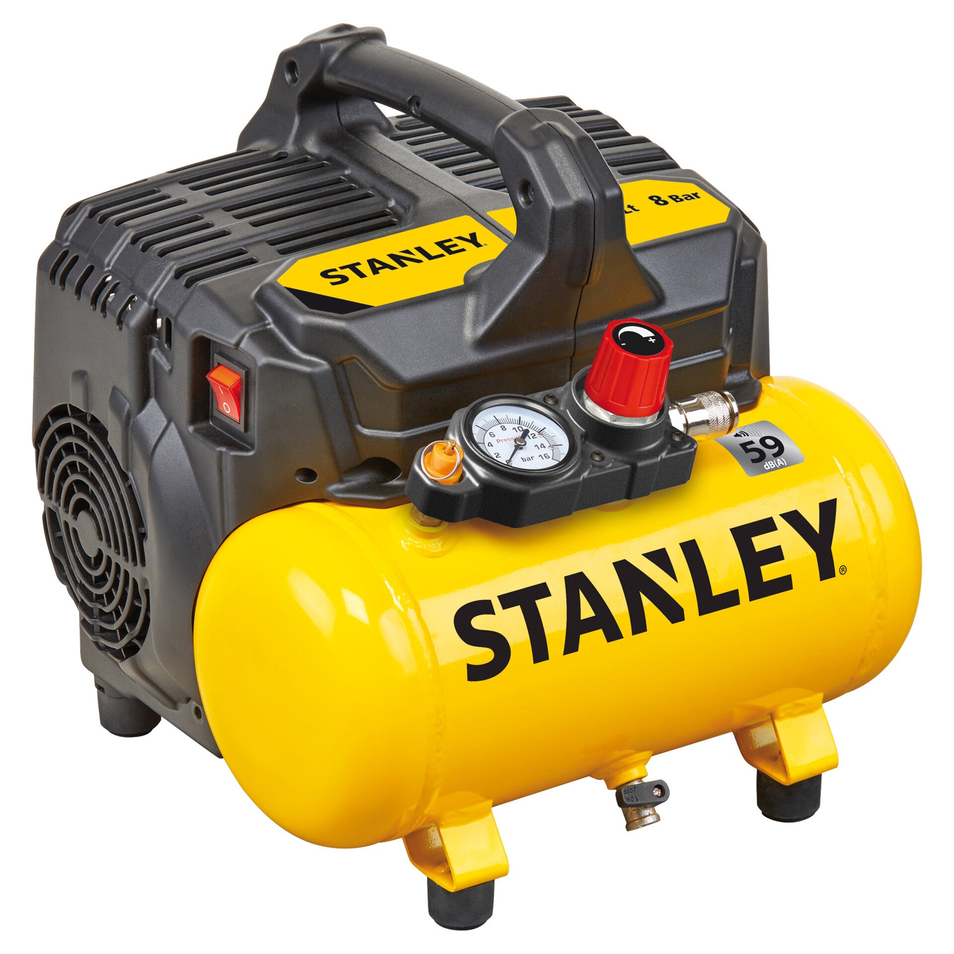 Stanley compressor Silent - olievrij - 8bar - 6 L - FMXCMD152WE geel/zwart