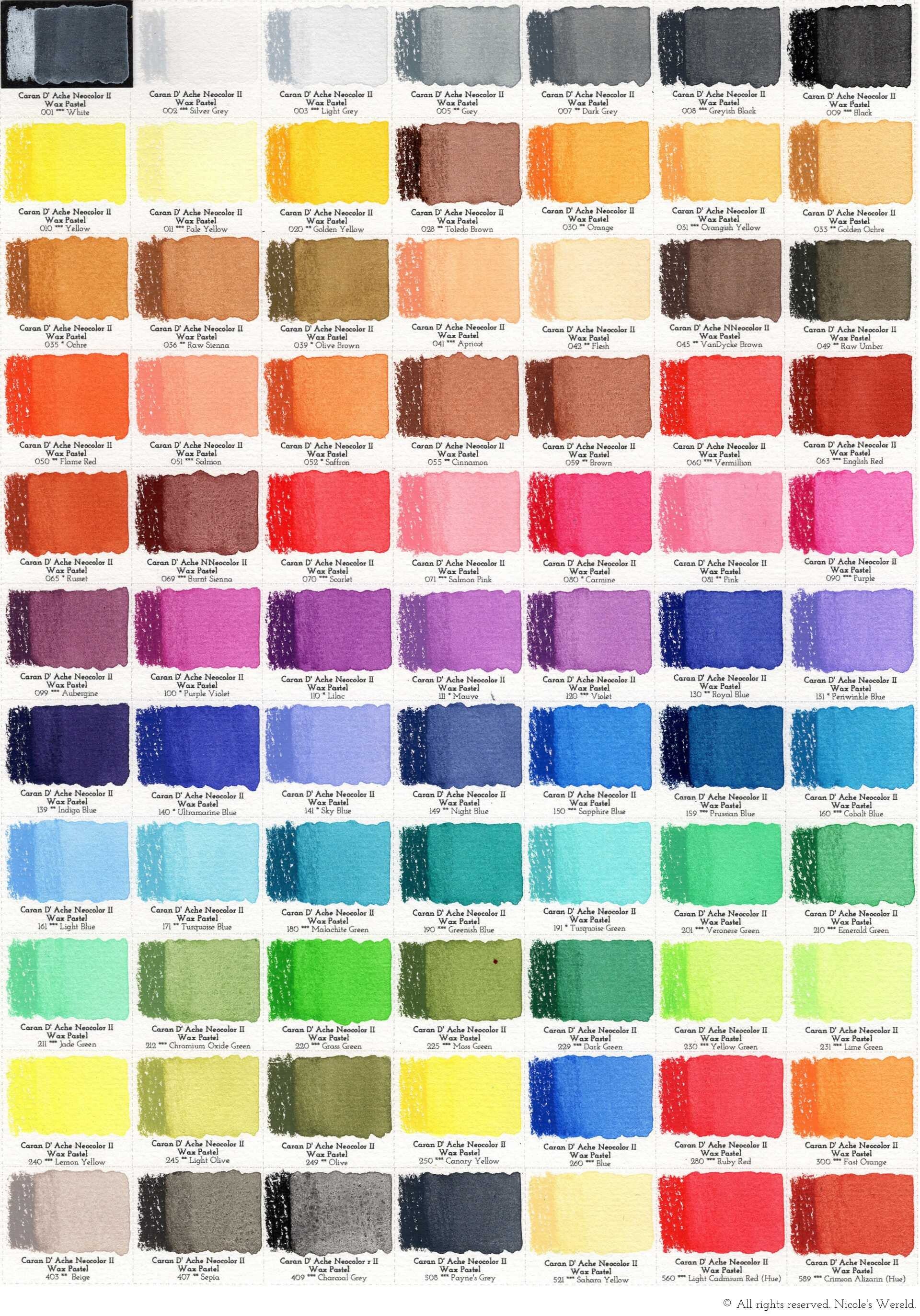 Caran d'Ache Neo Color II wax pastels review, swatches, swatch, colorswatches, kleurenkaart, colorchart