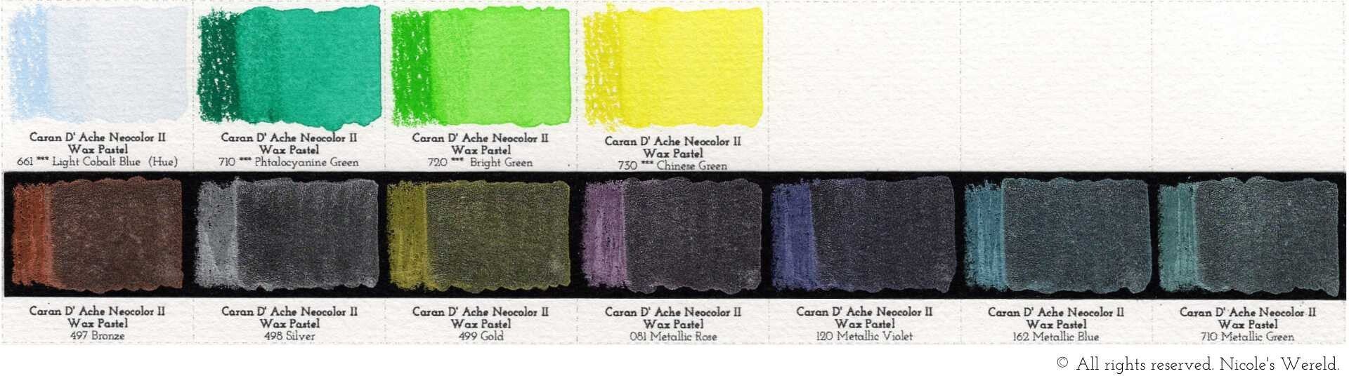 Caran d'Ache Neo Color II wax pastels review, swatches, swatch, colorswatches, kleurenkaart, colorchart