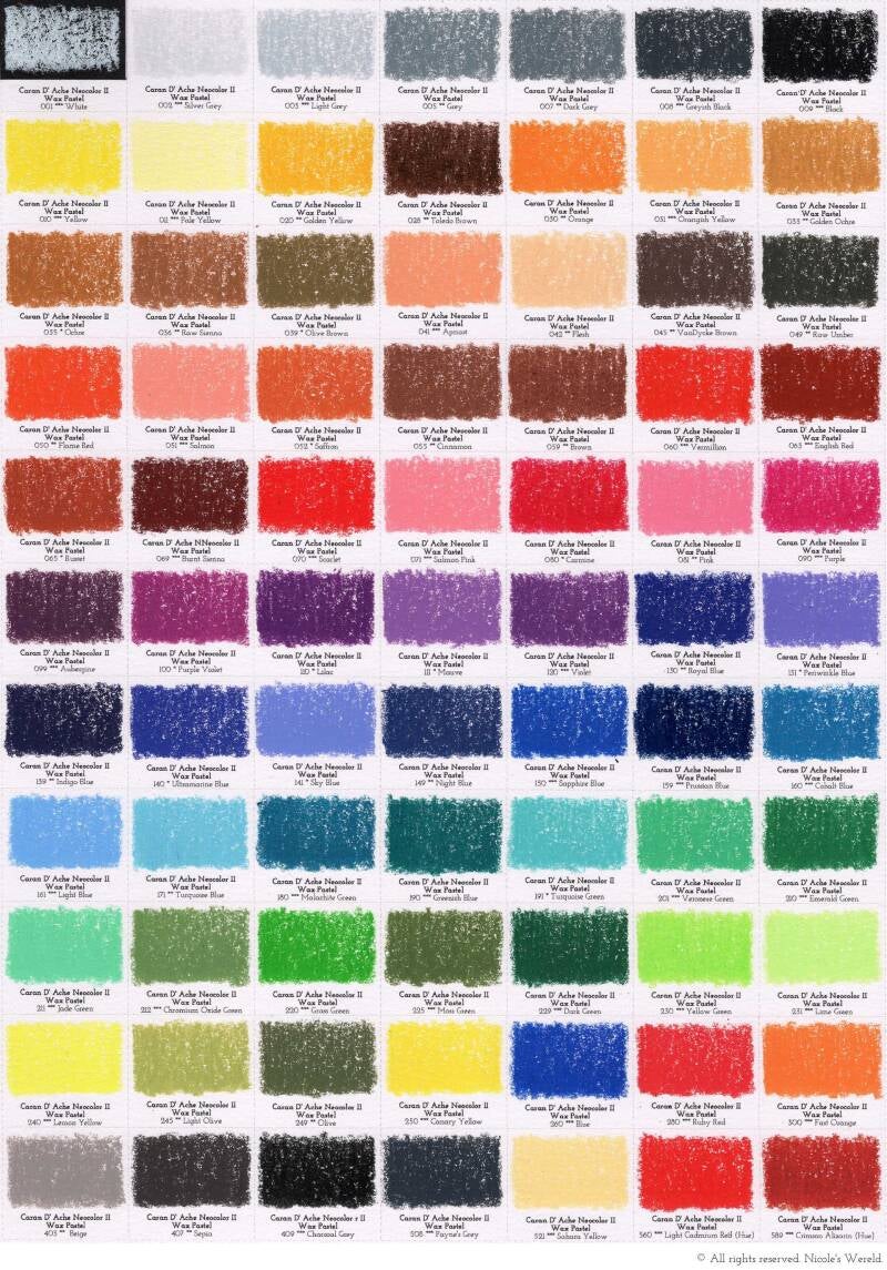 Caran d'Ache Neo Color II wax pastels review, swatches, swatch, colorswatches, kleurenkaart, colorchart