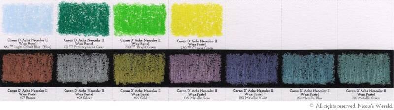 Caran d'Ache Neo Color II wax pastels review, swatches, swatch, colorswatches, kleurenkaart, colorchart