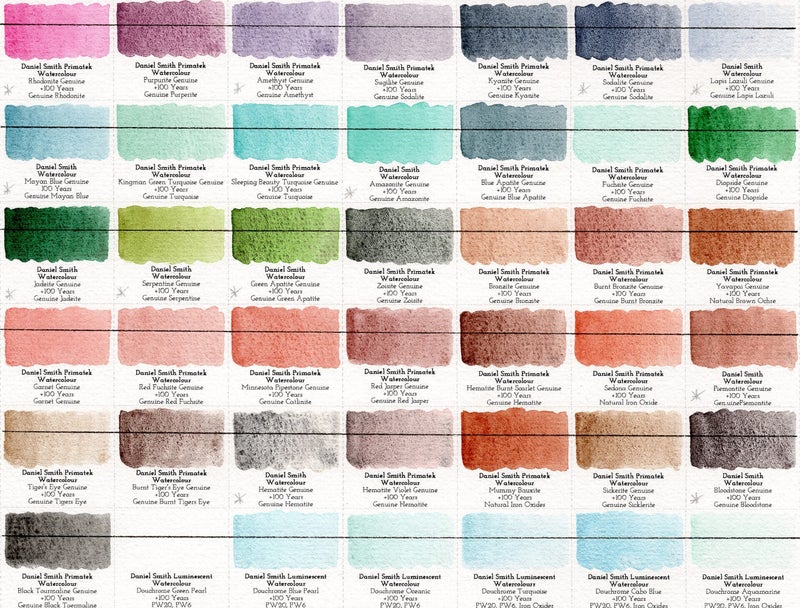 Daniel Smith Primatek aquarelverf review, swatches, swatch, colorswatches, kleurenkaart, colorchart