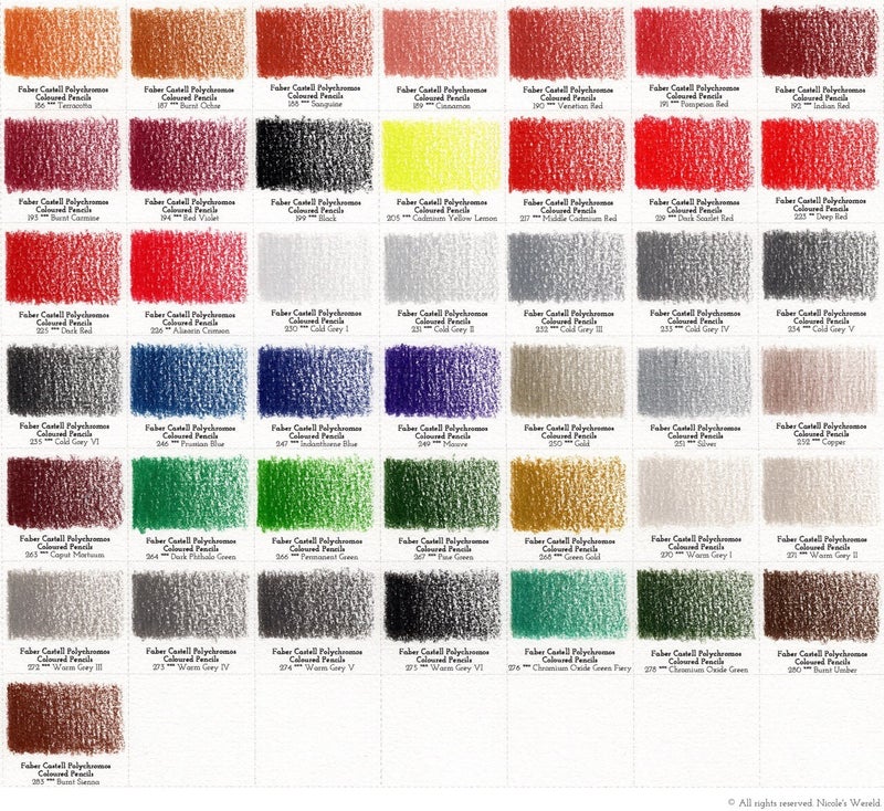 Faber Castell Polychromos kleurpotloden review, swatches, swatch, colorswatches, kleurenkaart, colorchart