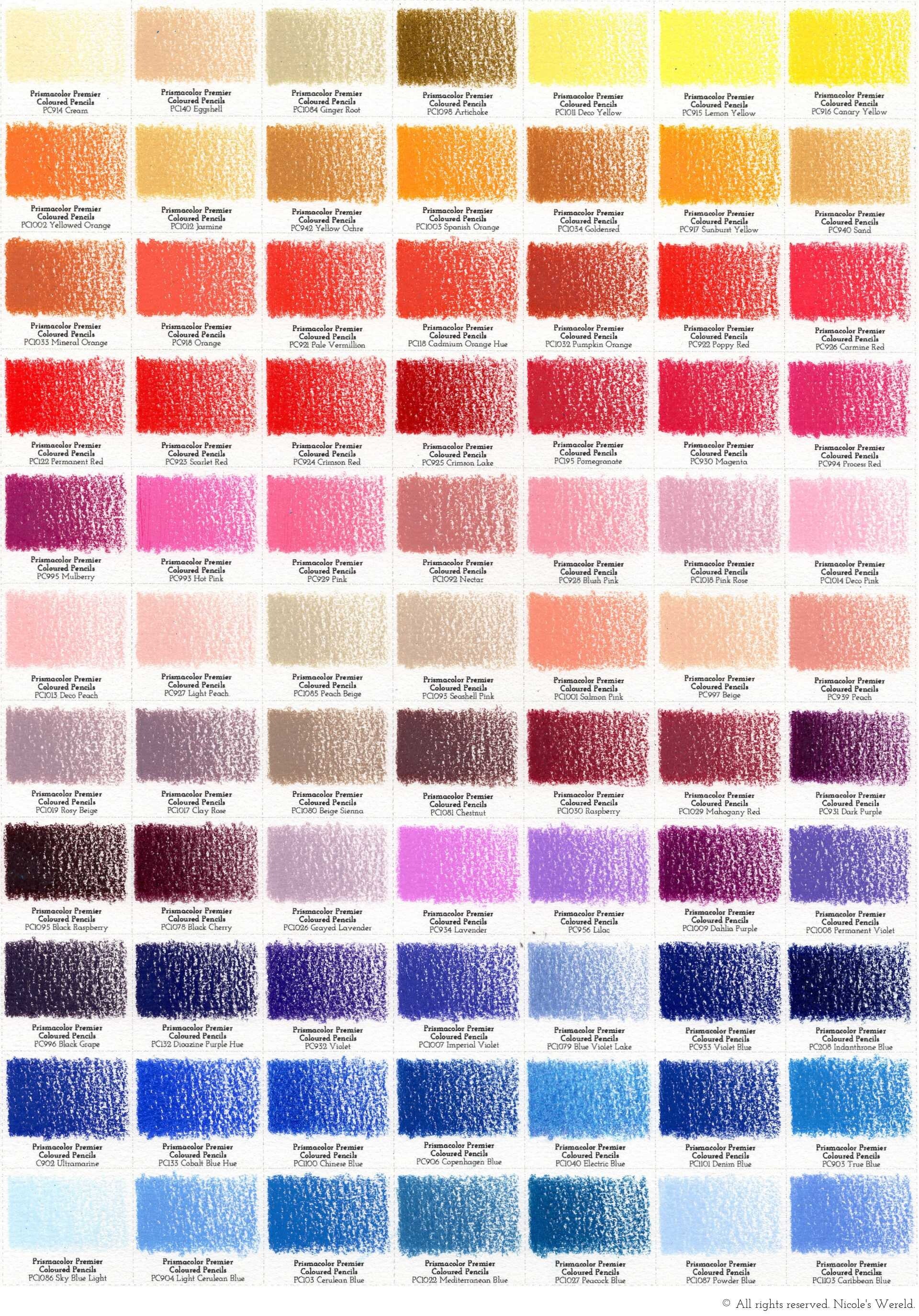 Prismacolor Premier kleurpotloden review,, swatches, swatch, colorswatches, kleurenkaart, colorchart