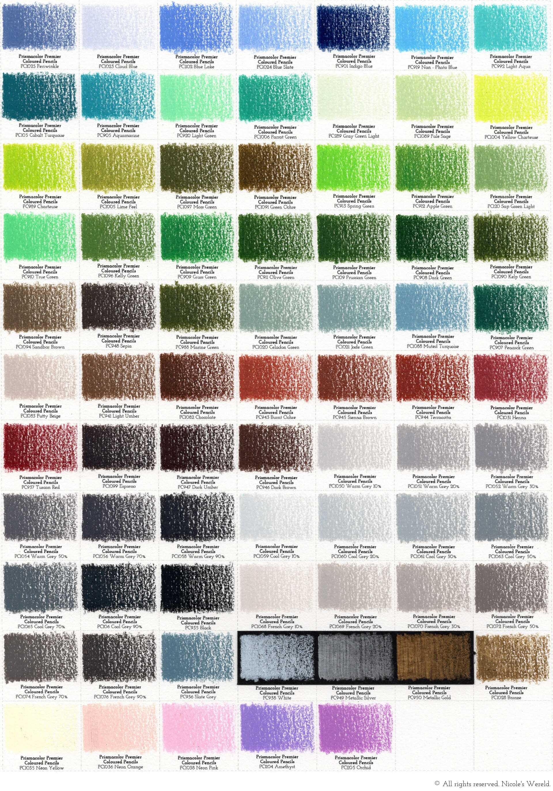 Prismacolor Premier kleurpotloden review,, swatches, swatch, colorswatches, kleurenkaart, colorchart