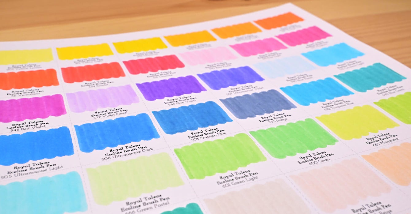 Royal Talens Ecoline brushpen review, Royal Talens Ecoline brushpen review, Royal Talens Ecoline brushpen kleurenkaart, Royal Talens Ecoline brushpen swatches