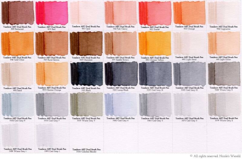 Tombow ABT Dual brushpen review, swatches, swatch, colorswatches, kleurenkaart, colorchart
