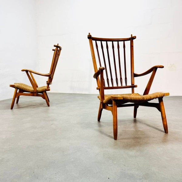 'De Ster Gelderland' spindle back lounge chairs, 1960's