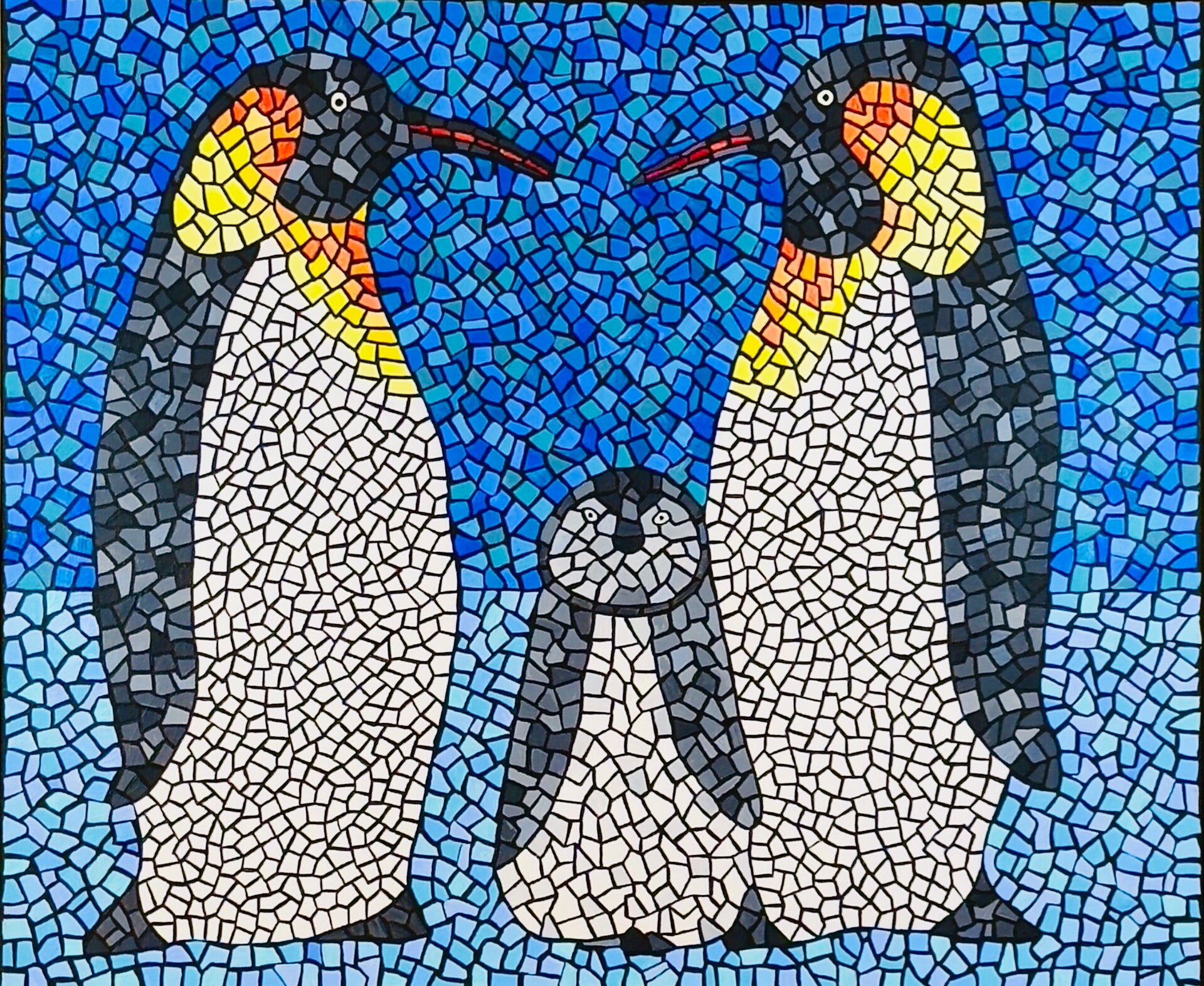 ‘Penguins and Chick’ An A4 fine art print.