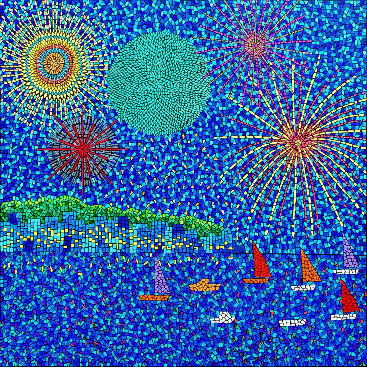 ‘Cowes Fireworks’ A square fine art print.