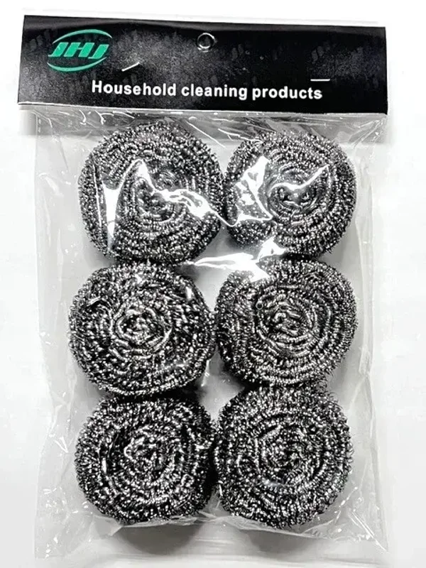 6 Metalen Schuursponsjes van Roestvrij Staal.